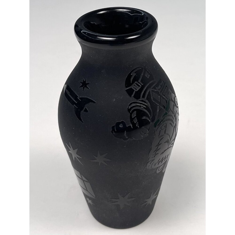 4.5" Black Mata Ortiz Astronaut Space BUD VASE Mexican Folk Art Pottery Signed